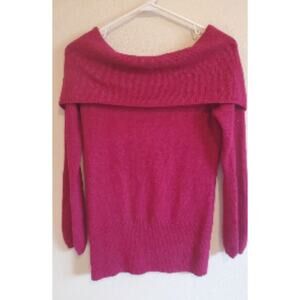 WHITE HOUSE BLACK MARKET DARK FUCHSIA PINK SHAWL COLLAR SWEATER SZ M Wool Blend